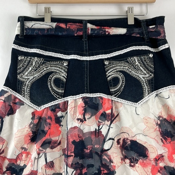 Unbranded Coastal Cowgirl Denim Waist w/ Floral Flared Maxi Skirt - Picture 10 of 12